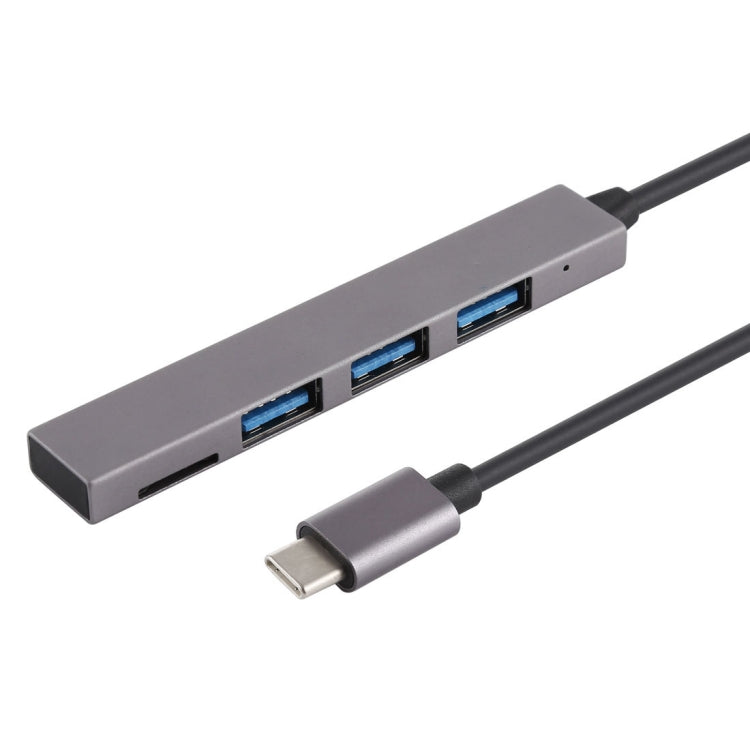 T-809B TF Card Reader + 3 x USB 3.0 Ports to USB-C / Type-C HUB Converter, Cable Length: 13cm (Grey) - Computer & Networking by buy2fix | Online Shopping UK | buy2fix