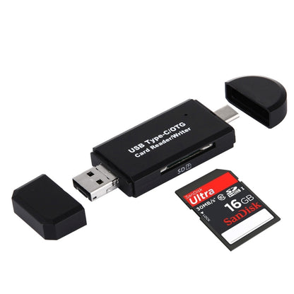 3 in 1 USB-C / Type-C 3.1 to USB 2.0 + Micro USB + SD(HC) + Micro SD Card Reader Adapter with OTG Function(Black) - U Disk & Card Reader by buy2fix | Online Shopping UK | buy2fix