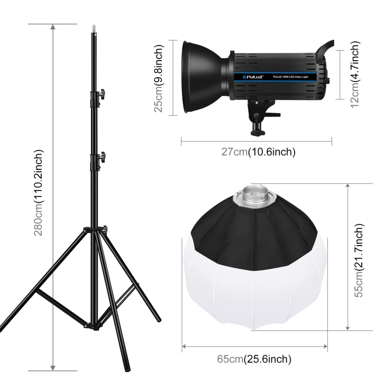 PULUZ 150W 5600K Studio Video Light + 2.8m Light Holder + 65cm Foldable Lantern Softbox Photography Kit(AU Plug) - Shoe Mount Flashes by PULUZ | Online Shopping UK | buy2fix