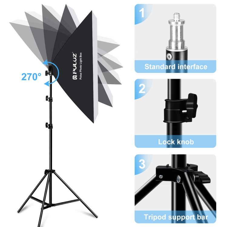 PULUZ Softbox Lighting Kit 2 PCS 50x70cm Professional Photo Studio Photography Light Equipment with 2 x E27 Socket Bulb Photography Lighting Kit(EU Plug) - Stand Bracket by PULUZ | Online Shopping UK | buy2fix