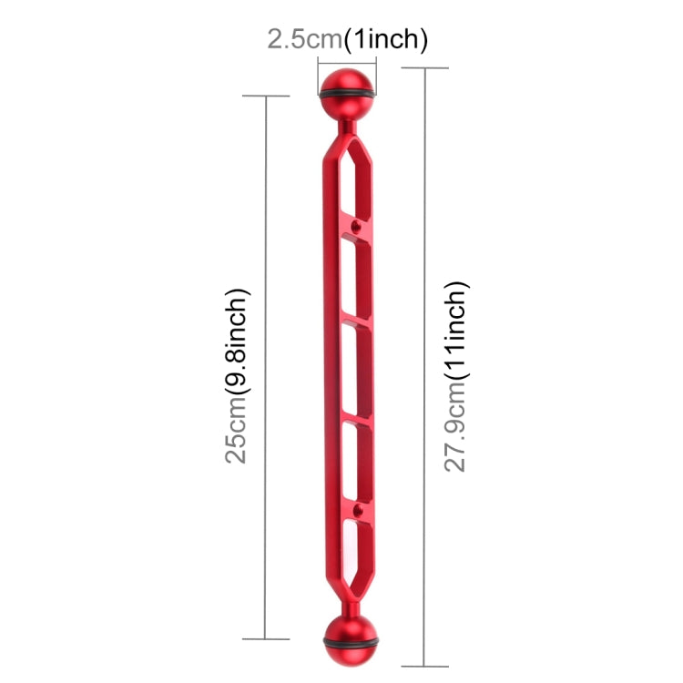 PULUZ 11.0 inch 27.9cm Aluminum Alloy Dual Balls Arm, Ball Diameter: 25mm(Red) - Camera Accessories by PULUZ | Online Shopping UK | buy2fix