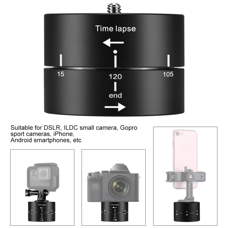 PULUZ 360 Degrees Panning Rotation 120 Minutes Time Lapse Stabilizer Tripod Head Adapter for GoPro HERO10 Black / HERO9 Black / HERO8 Black / HERO7 /6 /5 /5 Session /4 Session /4 /3+ /3 /2 /1, Xiaoyi and Other Action Cameras - Camera Accessories by PULUZ | Online Shopping UK | buy2fix