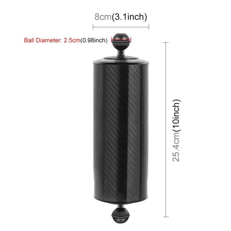 PULUZ 10.82 inch 27.5cm Length 80mm Diameter Dual Balls Carbon Fiber Floating Arm, Ball Diameter: 25mm, Buoyancy: 800g - Diving Accessories by PULUZ | Online Shopping UK | buy2fix