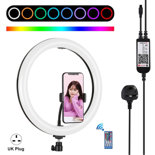 PULUZ 11.8 inch 30cm RGB Dimmable LED Ring Vlogging Selfie Photography Video Lights with Cold Shoe Tripod Ball Head & Phone Clamp (Black)(UK Plug) - Consumer Electronics by PULUZ | Online Shopping UK | buy2fix