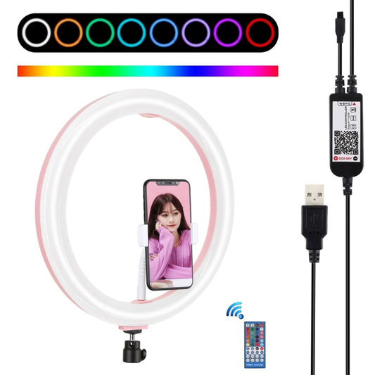 PULUZ 11.8 inch 30cm RGB Dimmable LED Dual Color Temperature LED Curved Diffuse Light Ring Vlogging Selfie Photography Video Lights with  Tripod Ball Head & Phone Clamp & Remote Control(Pink) - Consumer Electronics by PULUZ | Online Shopping UK | buy2fix
