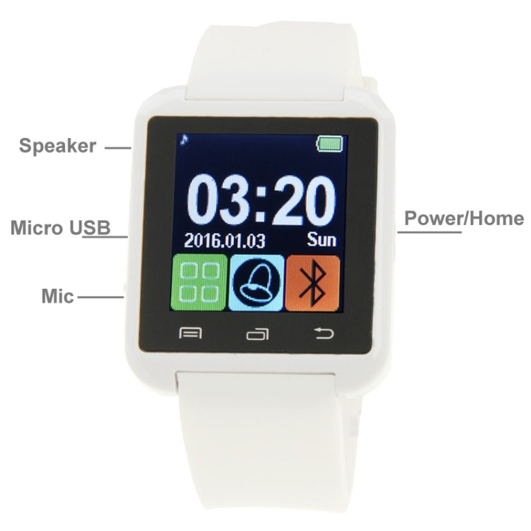 U80 Bluetooth Health Smart Watch 1.5 inch LCD Screen for Android Mobile Phone, Support Phone Call / Music / Pedometer / Sleep Monitor / Anti-lost(White) - Smart Wear by buy2fix | Online Shopping UK | buy2fix