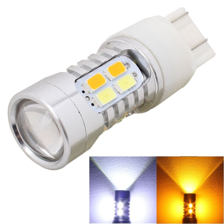 2PCS T20 10W 700LM Yellow + White Light Dual Wires 20-LED SMD 5630 Car Brake Light Lamp Bulb, Constant Current, DC 12-24V - In Car by buy2fix | Online Shopping UK | buy2fix