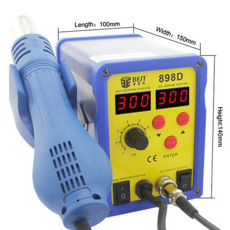 BEST BST-898D 2 in 1 AC 220V 720W LED Displayer Helical Wind Adjustable Temperature Unleaded Hot Air Gun + Solder Station & Soldering Iron(Blue) - Heat Guns by BEST | Online Shopping UK | buy2fix