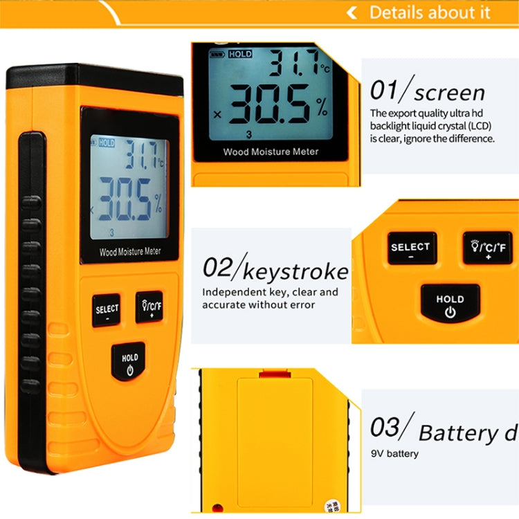 GM630 Digital Wood Moisture Meter with LCD(Orange) - Consumer Electronics by buy2fix | Online Shopping UK | buy2fix