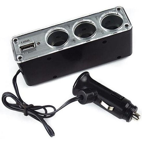 3 Triple Socket 12V/24V Car Cigarette Lighter USB Power(Black) - In Car by buy2fix | Online Shopping UK | buy2fix