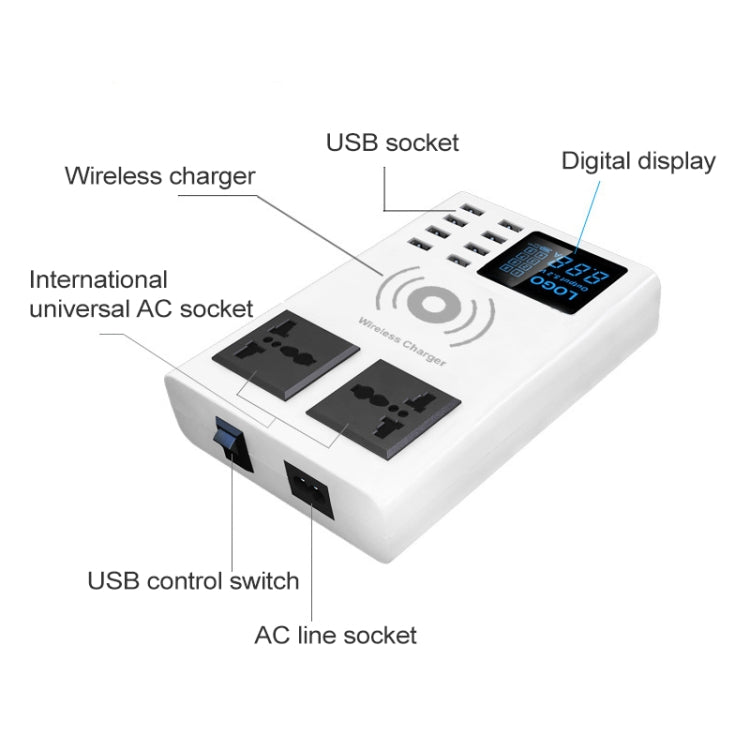 YC-CDA10W 10W Multi Port USB Intelligent Digital Display Fast Charging Wireless Charger, UK Plug - Multifunction Charger by buy2fix | Online Shopping UK | buy2fix