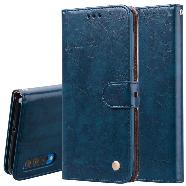 Business Style Oil Wax Texture Horizontal Flip Leather Case for Galaxy A50, with Holder & Card Slots & Wallet (Blue) - Samsung Accessories by buy2fix | Online Shopping UK | buy2fix