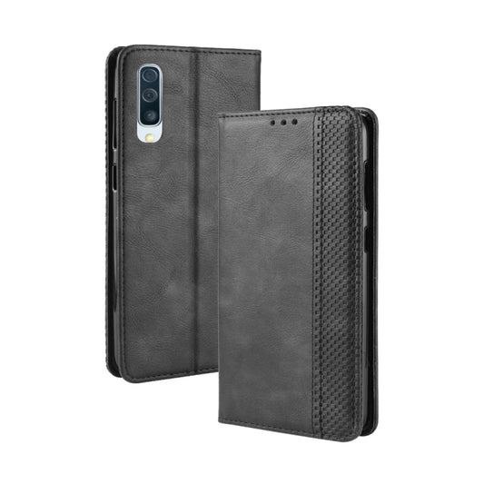 Magnetic Buckle Retro Crazy Horse Texture Horizontal Flip Leather Case for Galaxy A70, with Holder & Card Slots & Photo Frame(Black) - Samsung Accessories by buy2fix | Online Shopping UK | buy2fix