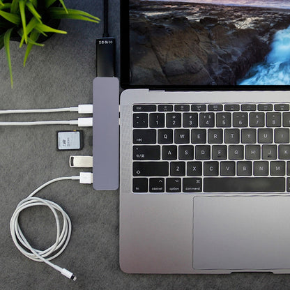 Multi-function Aluminium Alloy Dual USB-C / Type-C HUB Adapter with HDMI Female & 2 x USB 3.0 Ports & 2 x USB-C / Type-C Ports & SD Card Slot & TF Card Slot - Computer & Networking by buy2fix | Online Shopping UK | buy2fix