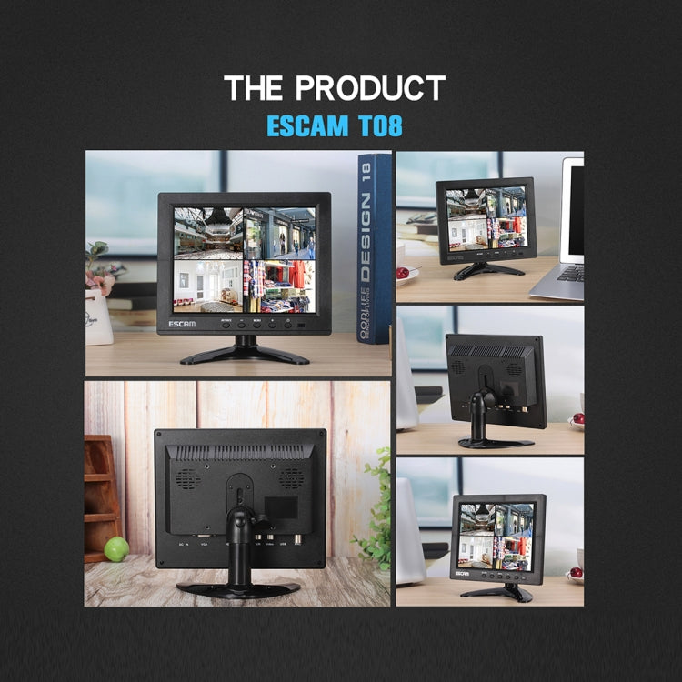 ESCAM T08 8 inch TFT LCD 1024x768 Monitor with VGA & HDMI & AV & BNC & USB for PC CCTV Security - Consumer Electronics by ESCAM | Online Shopping UK | buy2fix