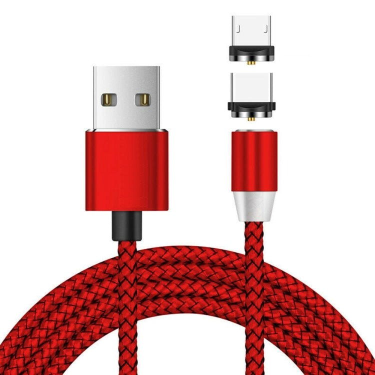 2 in 1 USB to Micro USB + USB-C / Type-C Magnetic Metal Connector Nylon Two-color Braided Magnetic Data Cable, Cable Length: 1m(Red) - Mobile Accessories by buy2fix | Online Shopping UK | buy2fix