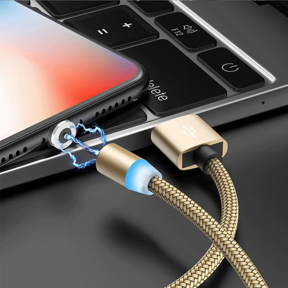 2 in 1 USB to Micro USB + USB-C / Type-C Magnetic Metal Connector Nylon Two-color Braided Magnetic Data Cable, Cable Length: 1m(Gold) - Mobile Accessories by buy2fix | Online Shopping UK | buy2fix