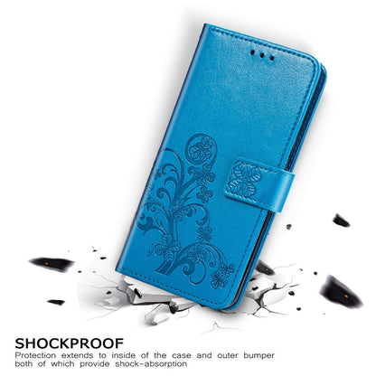 For Xiaomi Redmi 9A Four-leaf Clasp Embossed Buckle Horizontal Flip TPU + PU Leather Case with Lanyard & Card Slot & Wallet & Holder(Blue) - Xiaomi Cases by buy2fix | Online Shopping UK | buy2fix