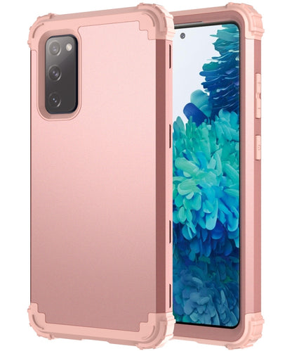 For Samsung Galaxy S20 FE PC + Silicone Three-piece Shockproof Protection Case(Rose Gold) - Samsung Accessories by buy2fix | Online Shopping UK | buy2fix