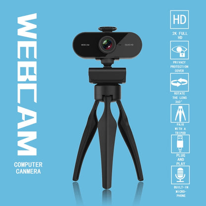 B1 4 Million Pixels 2K Resolution HD 1080P 360 Degrees Rotation Webcam with Mic & Tripod - Computer & Networking by buy2fix | Online Shopping UK | buy2fix