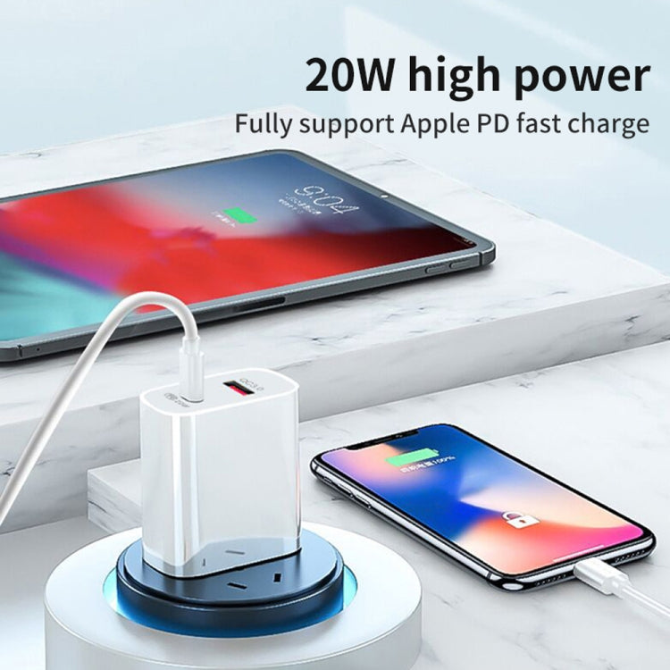 20W PD Type-C + QC 3.0 USB Interface Fast Charging Travel Charger with USB-C / Type-C to 8 Pin Fast Charge Data Cable US Plug - Apple Accessories by buy2fix | Online Shopping UK | buy2fix