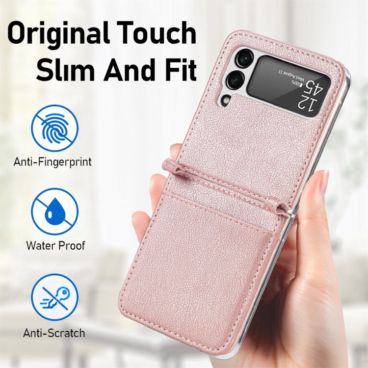 For Samsung Galaxy Z Flip3 5G Litchi Pattern Folding Leather Shockproof Card All-inclusive Case(Pink) - Samsung Accessories by buy2fix | Online Shopping UK | buy2fix