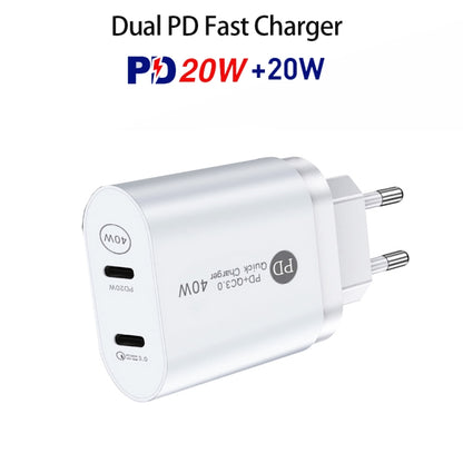 002 40W Dual Port PD USB-C / Type-C Fast Charger for iPhone / iPad Series, EU Plug(White) - Apple Accessories by buy2fix | Online Shopping UK | buy2fix