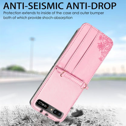 For Samsung Galaxy Z Flip 5G Diagonal Lanyard Embossed Card Phone Case(Pink) - Samsung Accessories by buy2fix | Online Shopping UK | buy2fix