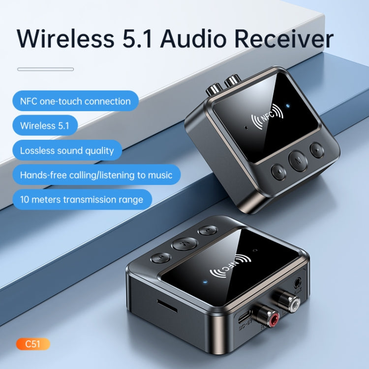 C51 Car Bluetooth 5.1 Audio Receiver Support NFC / Calls / TF Card / MP3 Playback - Apple Accessories by buy2fix | Online Shopping UK | buy2fix