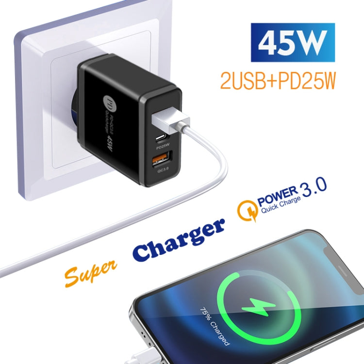 45W PD25W + 2 x QC3.0 USB Multi Port Charger with USB to Micro USB Cable, UK Plug(Black) - Mobile Accessories by buy2fix | Online Shopping UK | buy2fix