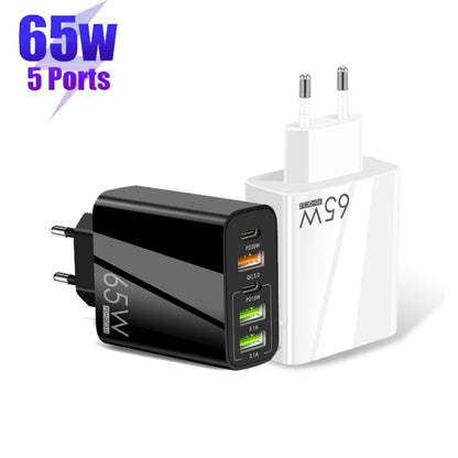 65W Dual PD Type-C + 3 x USB Multi Port Charger with 3A USB to Micro USB Data Cable, EU Plug(Black) - Mobile Accessories by buy2fix | Online Shopping UK | buy2fix