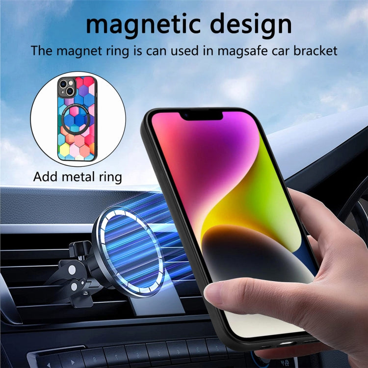 For iPhone 14 Colored Drawing Leather Back Cover Magsafe Phone Case(Colorful Cloud) - iPhone 14 Cases by buy2fix | Online Shopping UK | buy2fix