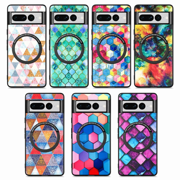 For Google Pixel 7 Pro Colored Drawing Leather Back Cover Magsafe Phone Case(Rhombus Mandala) - Google Cases by buy2fix | Online Shopping UK | buy2fix