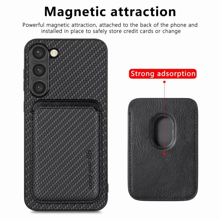 For Samsung Galaxy S23 5G Carbon Fiber Leather Card Magsafe Case(Black) - Galaxy S23 5G Cases by buy2fix | Online Shopping UK | buy2fix
