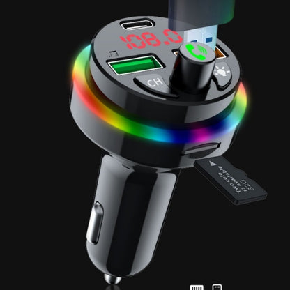 PDF16 Car Bluetooth 5.0 FM Transmitter Colorful Ambient Light Type C Dual USB Fast Charging Charger - In Car by buy2fix | Online Shopping UK | buy2fix