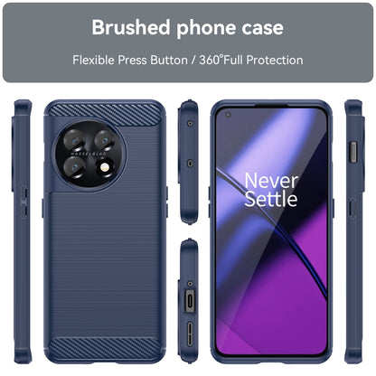 For OnePlus 11 5G Brushed Texture Carbon Fiber TPU Phone Case(Blue) - OnePlus Cases by buy2fix | Online Shopping UK | buy2fix