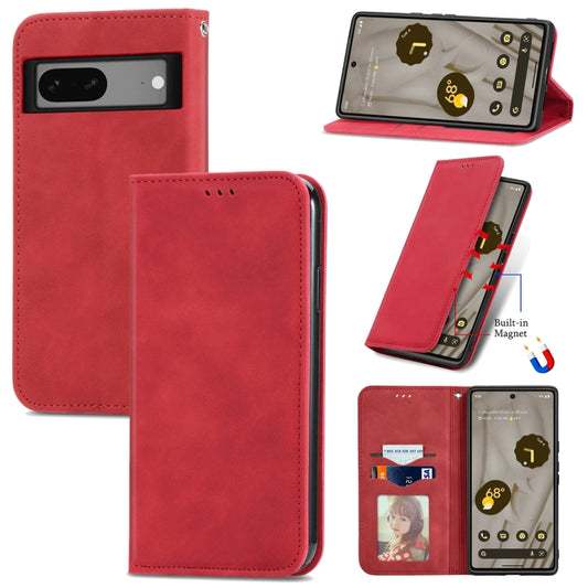 For Google Pixel 7A Retro Skin Feel Magnetic Flip Leather Phone Case(Red) - Google Cases by buy2fix | Online Shopping UK | buy2fix