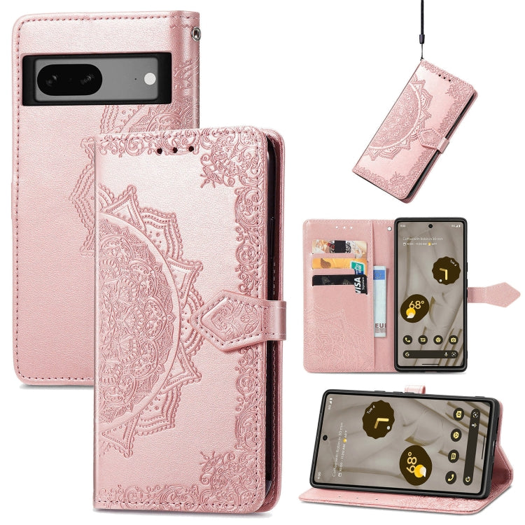 For Google Pixel 7A Mandala Flower Embossed Leather Phone Case(Rose Gold) - Google Cases by buy2fix | Online Shopping UK | buy2fix