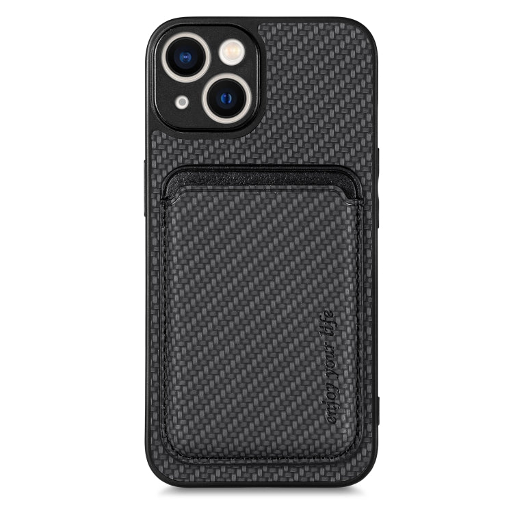 For iPhone 14 Carbon Fiber Leather Card Magsafe Magnetic Phone Case(Black) - iPhone 14 Cases by buy2fix | Online Shopping UK | buy2fix