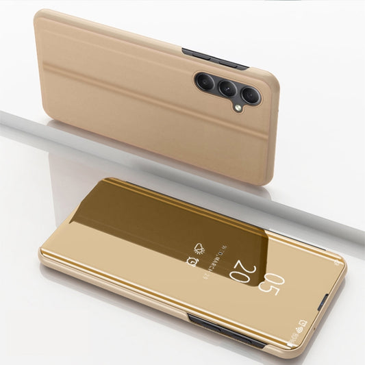 For Samsung Galaxy A54 5G Plated Mirror Horizontal Flip Leather Phone Case with Holder(Gold) - Galaxy Phone Cases by buy2fix | Online Shopping UK | buy2fix