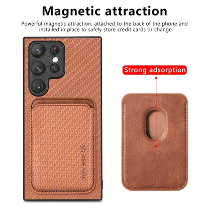 For Samsung Galaxy S22 5G Carbon Fiber Leather Card Magsafe Magnetic Phone Case(Brown) - Galaxy S22 5G Cases by buy2fix | Online Shopping UK | buy2fix