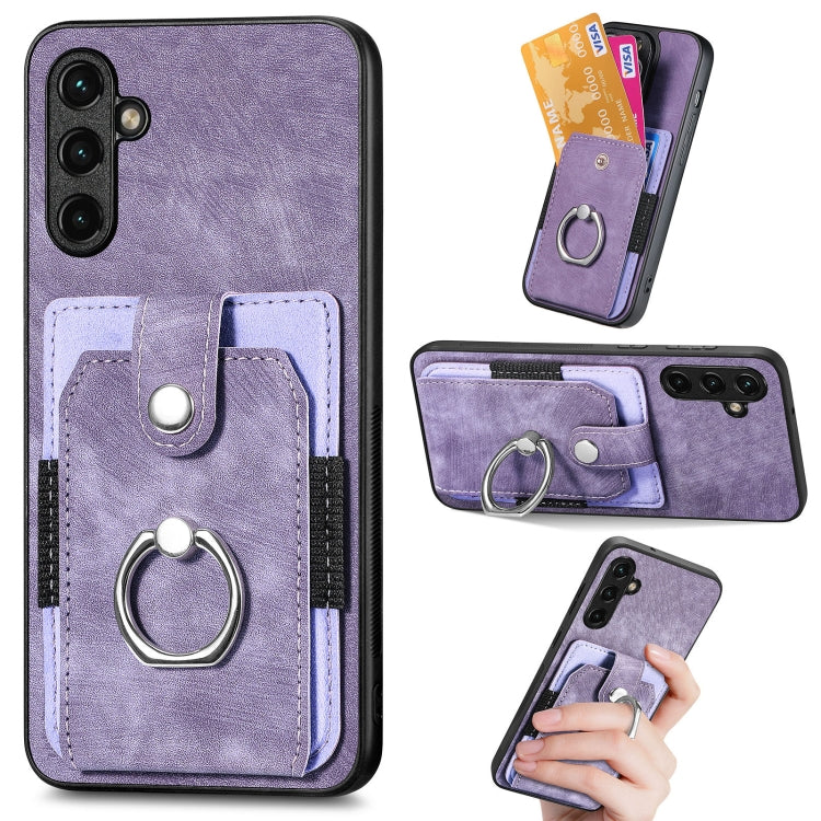 For Samsung Galaxy A14 5G Retro Skin-feel Ring Card Wallet Phone Case(Purple) - Galaxy Phone Cases by buy2fix | Online Shopping UK | buy2fix