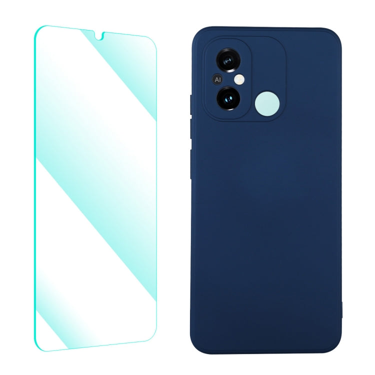 For Xiaomi Poco C55 / Redmi 12C ENKAY Liquid Silicone Phone Case with Tempered Film(Dark Blue) - Xiaomi Cases by ENKAY | Online Shopping UK | buy2fix