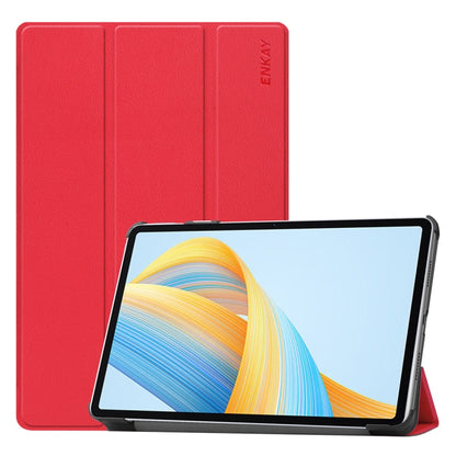 For Honor Pad V8 ENKAY Tri-fold Custer Texture Leather Smart Tablet Case(Red) - Honor by ENKAY | Online Shopping UK | buy2fix