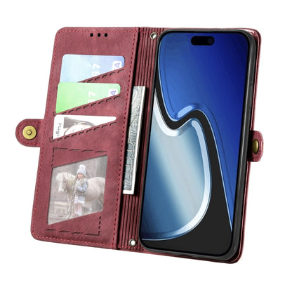 For iPhone 15 Geometric Zipper Wallet Side Buckle Leather Phone Case(Red) - iPhone 15 Cases by buy2fix | Online Shopping UK | buy2fix