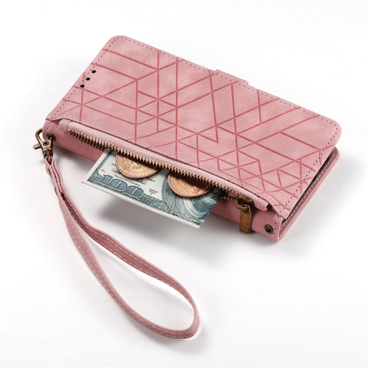 For iPhone 15 Pro Max Geometric Zipper Wallet Side Buckle Leather Phone Case(Pink) - iPhone 15 Pro Max Cases by buy2fix | Online Shopping UK | buy2fix