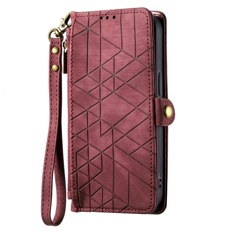 For Google Pixel 8 Pro Geometric Zipper Wallet Side Buckle Leather Phone Case(Red) - Google Cases by buy2fix | Online Shopping UK | buy2fix