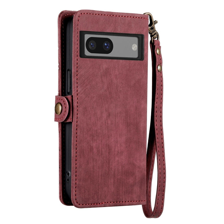 For Google Pixel 7 Pro Geometric Zipper Wallet Side Buckle Leather Phone Case(Red) - Google Cases by buy2fix | Online Shopping UK | buy2fix