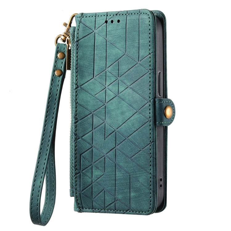 For Google Pixel 6 Geometric Zipper Wallet Side Buckle Leather Phone Case(Green) - Google Cases by buy2fix | Online Shopping UK | buy2fix