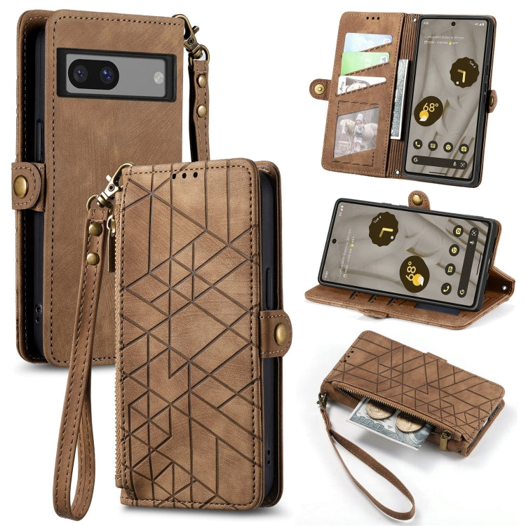 For Google Pixel 6 Geometric Zipper Wallet Side Buckle Leather Phone Case(Brown) - Google Cases by buy2fix | Online Shopping UK | buy2fix